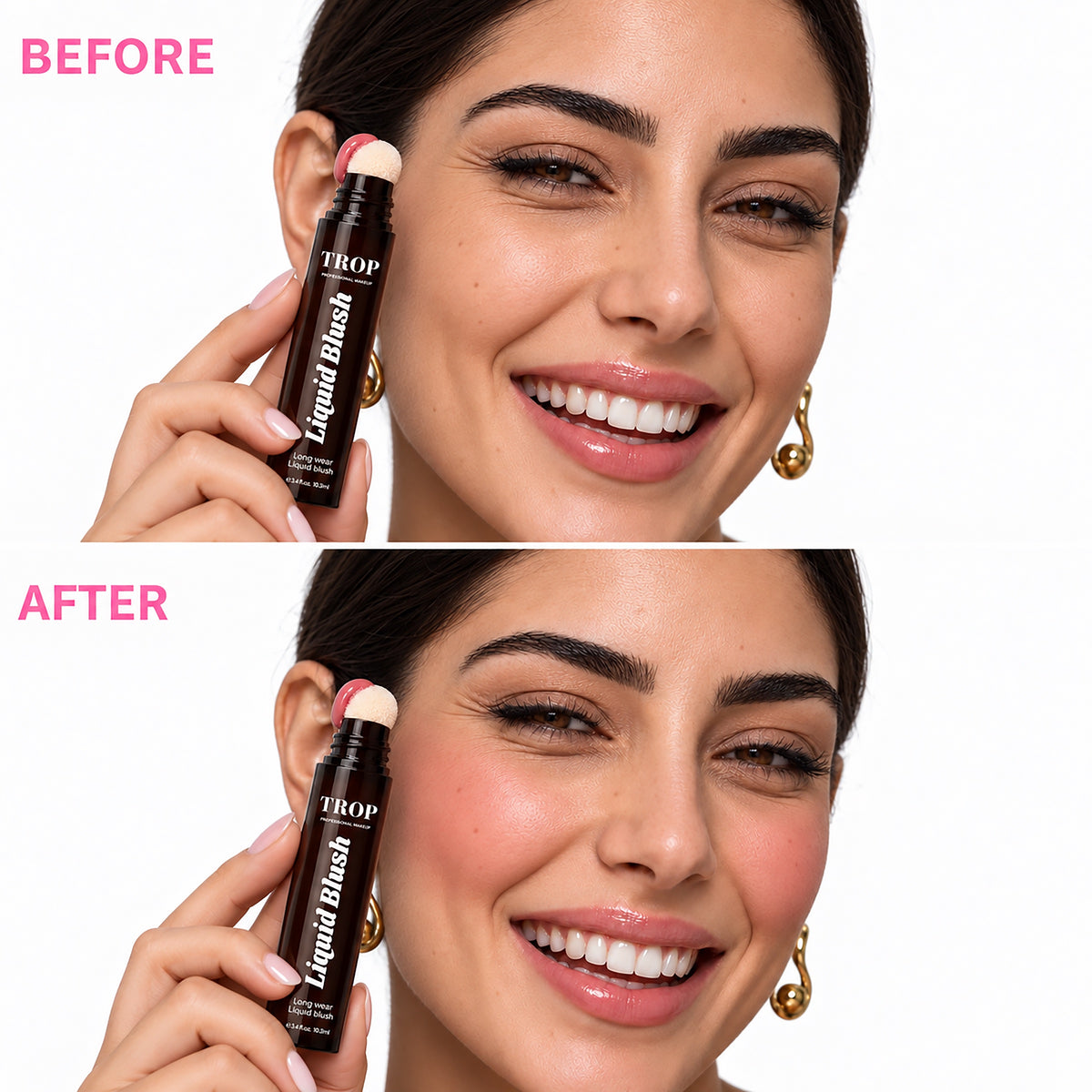 Trop™ All-Day Liquid Blush before and after