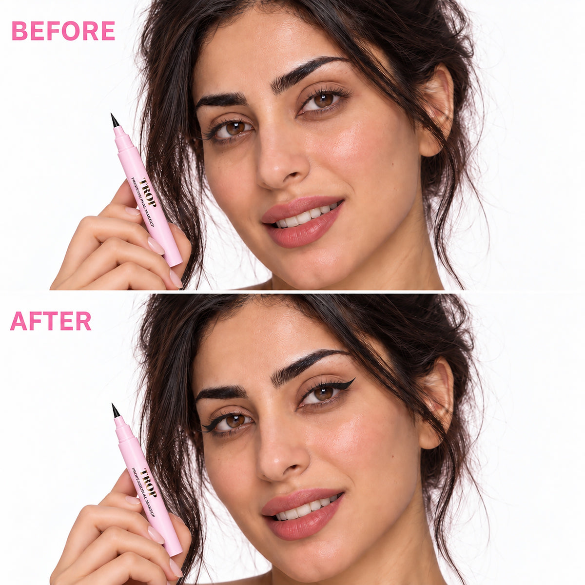 Trop™ Winged Eyeliner Stamp / 2 Sizes - Intense Black before and after