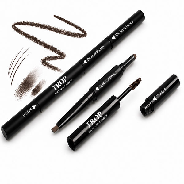 Shade: 04 Black | Trop Brow, Done. 3-in-1 Eyebrow Filler, Black, pencil and swatch